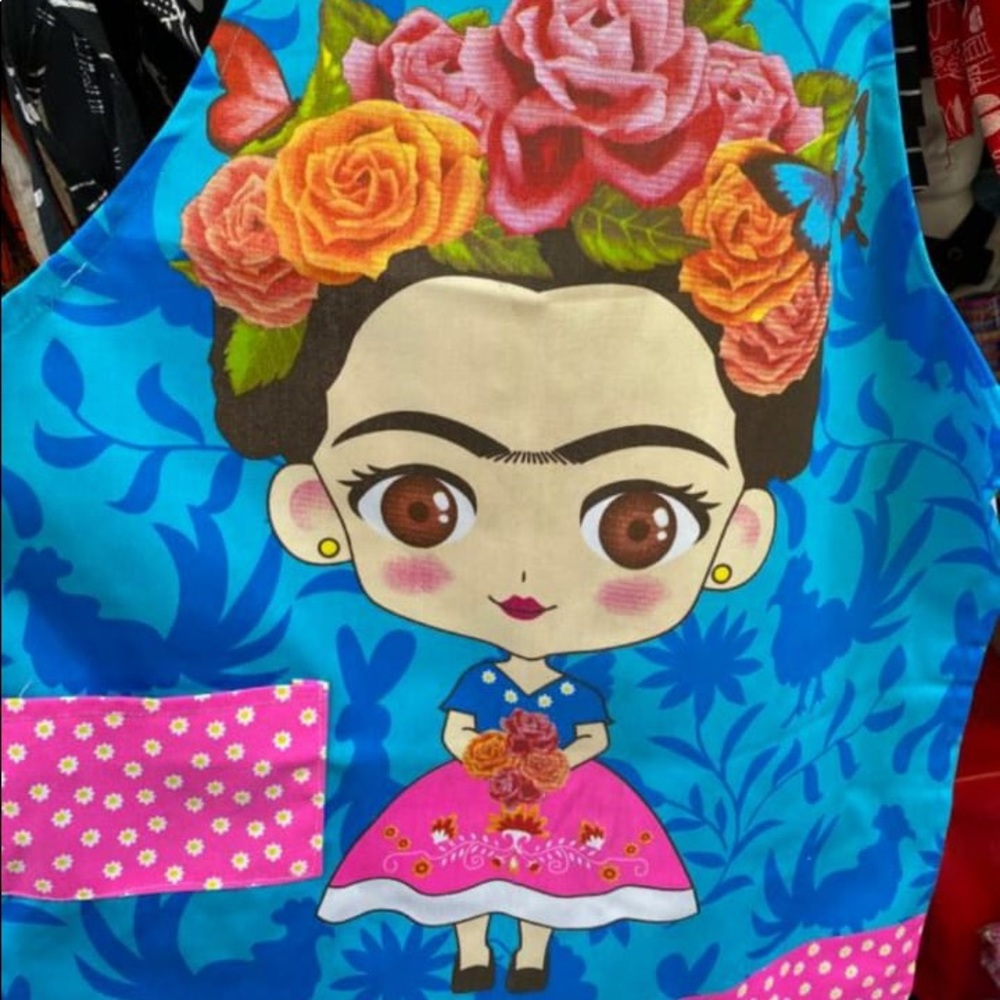Pink and blue frida apron